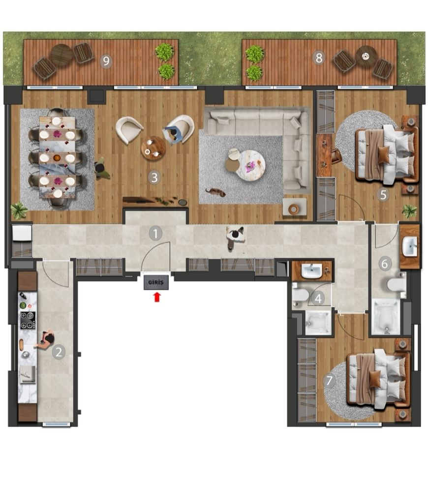2+1 Bahçe Katı Büyük Ara Daire — Kat Planı