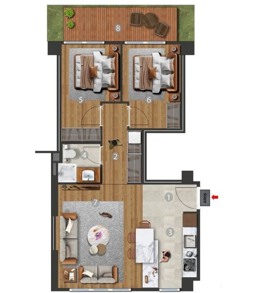 2+1 Bahçe Katı Ara Daire — Kat Planı
