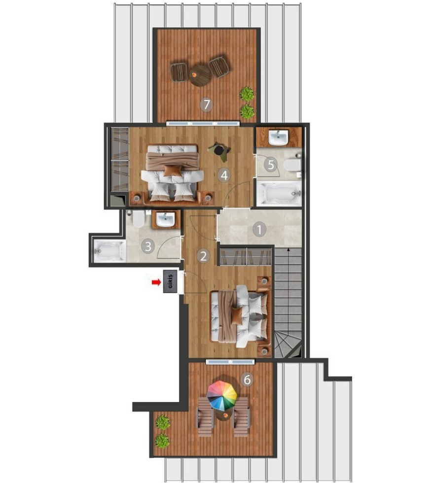 2+1 Ara Çatı Dubleks Daire — Üst Kat