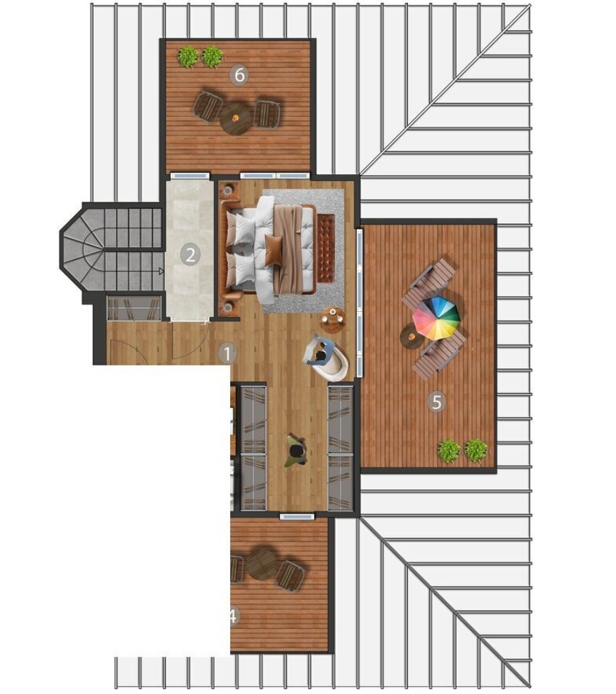 3+1 Köşe Çatı Dubleks Daire — Üst Kat