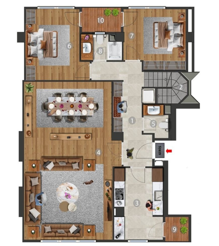 4+1 Ara Çatı Dubleks Daire — Alt Kat