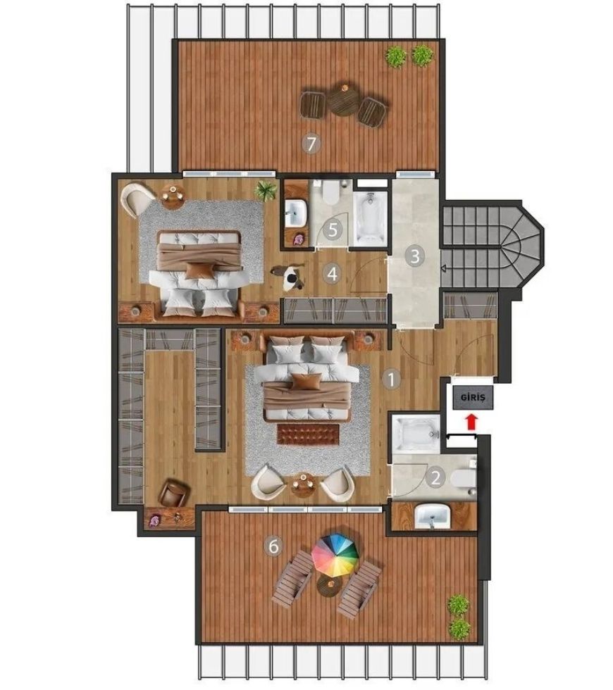 4+1 Ara Çatı Dubleks Daire — Üst Kat