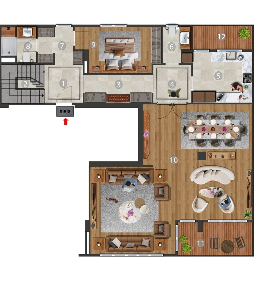 4+1 Çatı Ara Dubleks Daire — Alt Kat