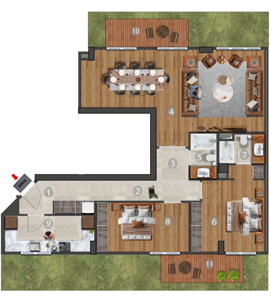 2+1 Bahçe Katı Ara Daire — Kat Planı