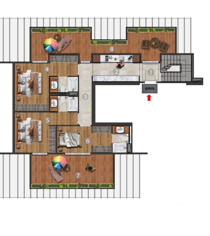 4+1 Çatı Ara Dubleks Daire — Üst Kat